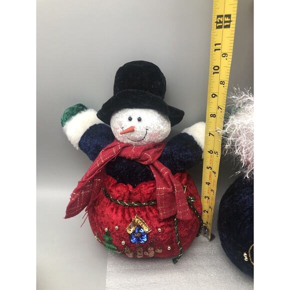 2 Vintage PBC International Plushy Santa Claus & Snowman Decoration Stuffed READ - Picture 13 of 16